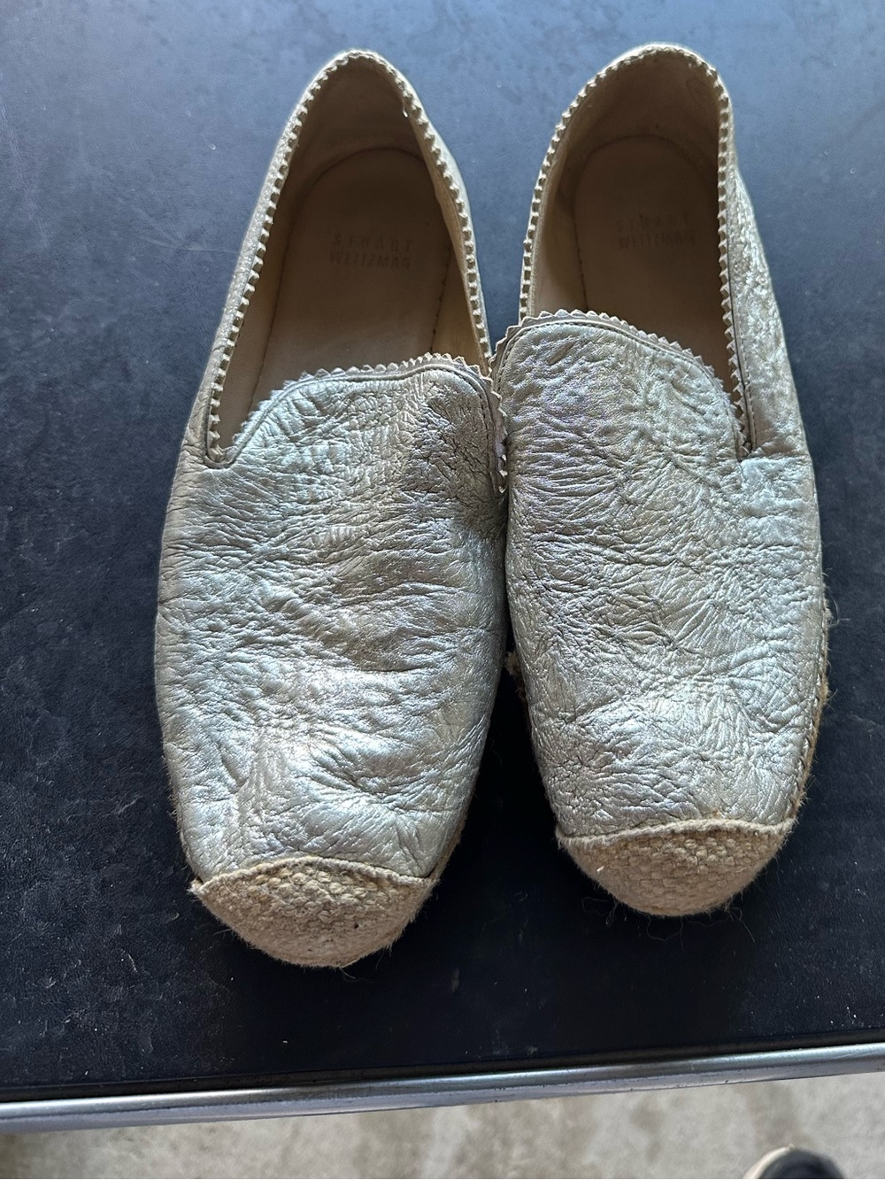 Stuart Weitzman Metallic Silver Espadrille Flats